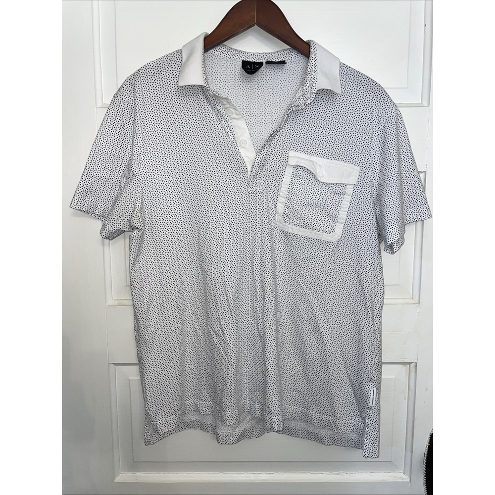 Armani Exchange Polo 3 Button White Shirt Black Details‎